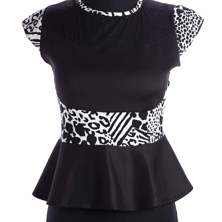 LIRIA TOP RIVAL DISEÑO INDUMENTARIA PRINT NEGRO BLANCO