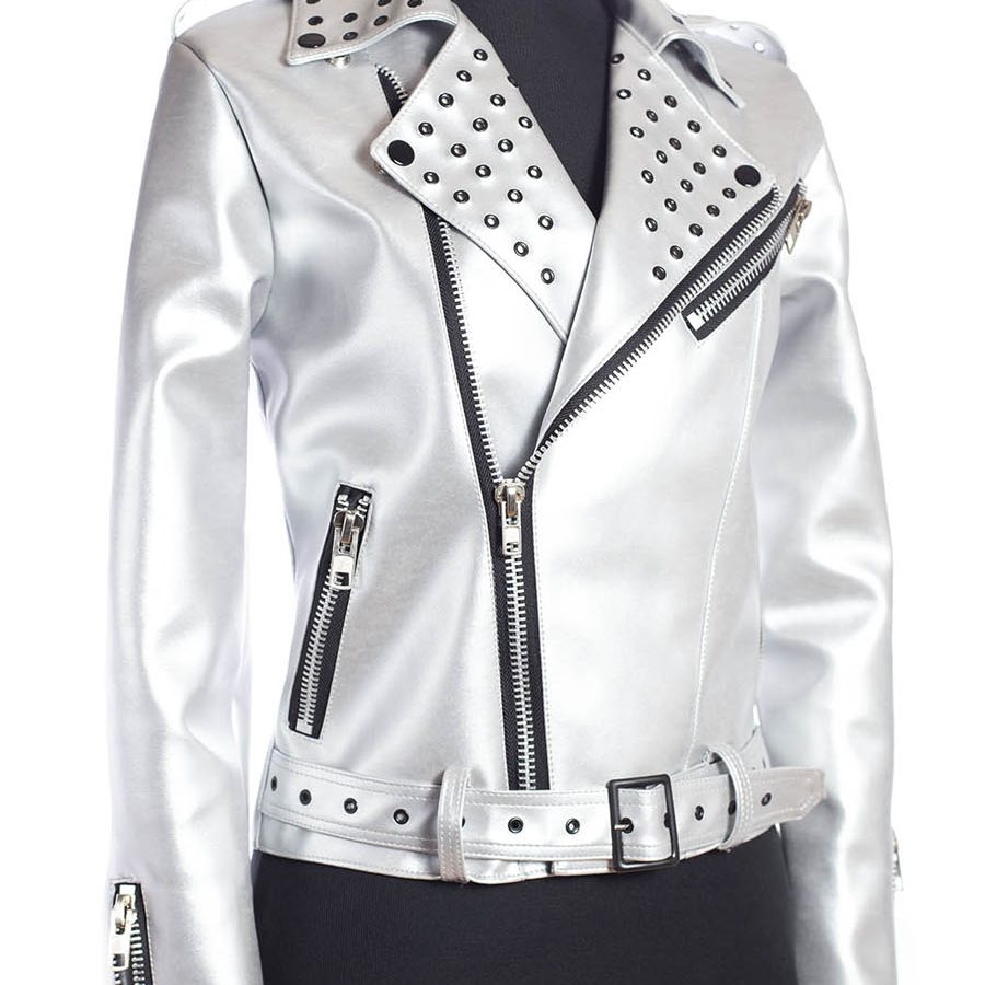 CHAQUETA RAMONA RIVAL COLECCION VELVET ROSE PLATA ECOPIEL