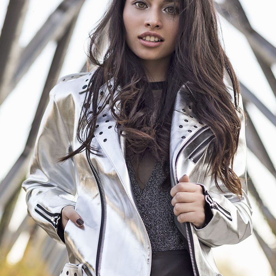 CHAQUETA RAMONA RIVAL COLECCION VELVET ROSE PLATA ECOPIEL
